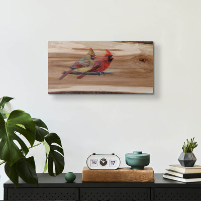  «Cardinal pair for life» par Jim Brune, art mural en verre acrylique, 24 po x 12 po
