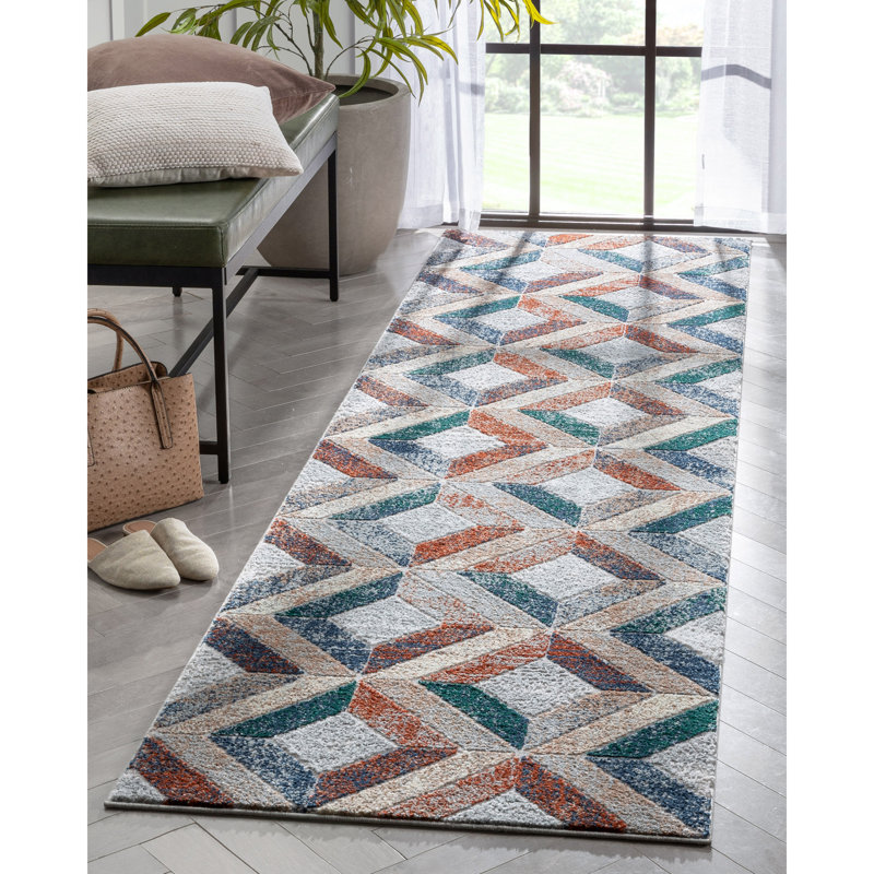 Leona Geometric Synthetic Area Rug, Runner 80 x 300cm