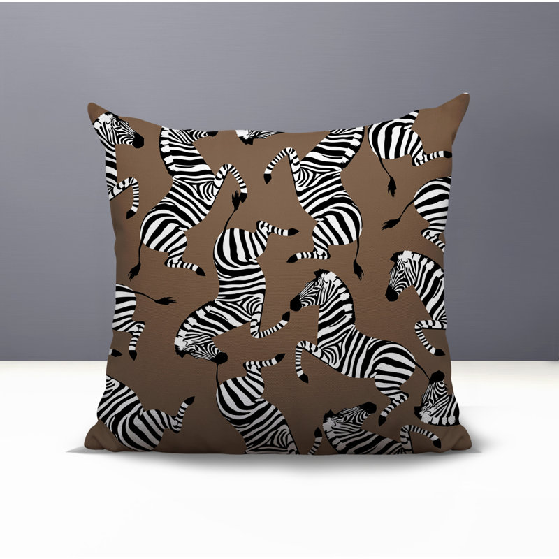 Oreiller carré réversible intérieur / extérieur Kiji Zebra, Carré 15 po, Beige