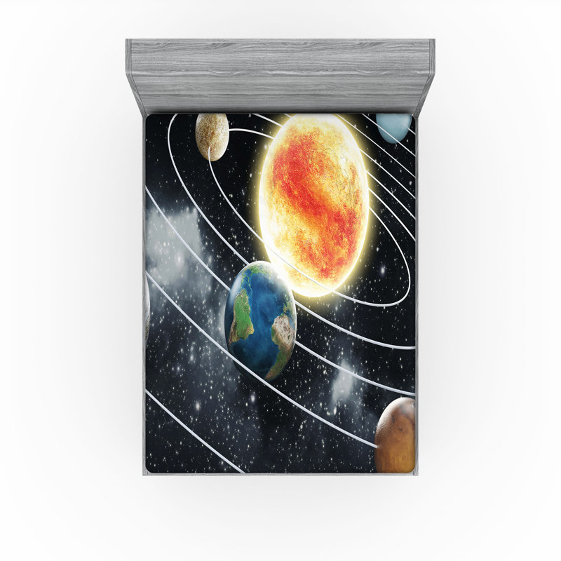 Ambesonne Outer Space Fitted Sheet 2-Pack Solar System Planets Multicolor, King Fitted Sheet
