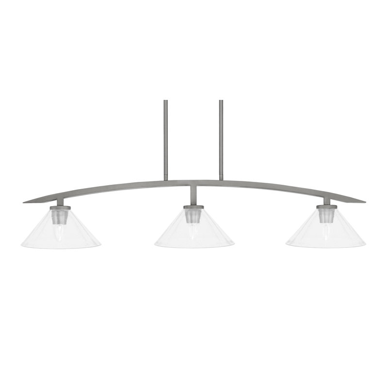 Luminaire pour îlot de cuisine 3 lumières kurve au fini graphite avec verre de 10 po, Transparent