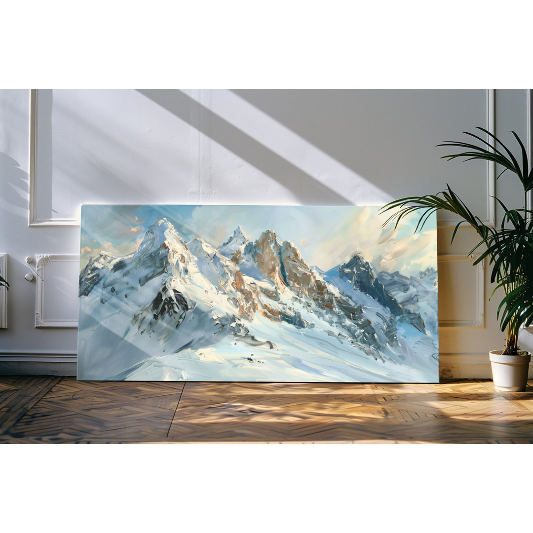 Gerahmtes Bild auf Leinwand 120x60cm Alpen Berge Schnee Bergspitzen Gebirge Natur