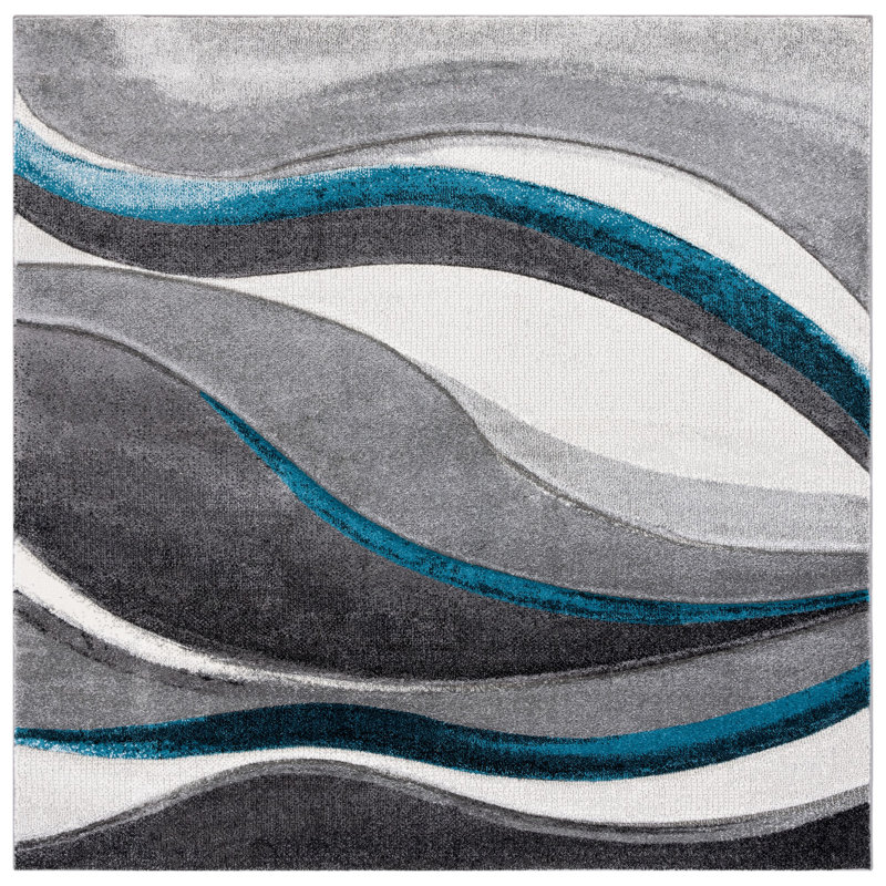 Tapis gris / turquoise Duboistown, Carré 6 pi 7 po