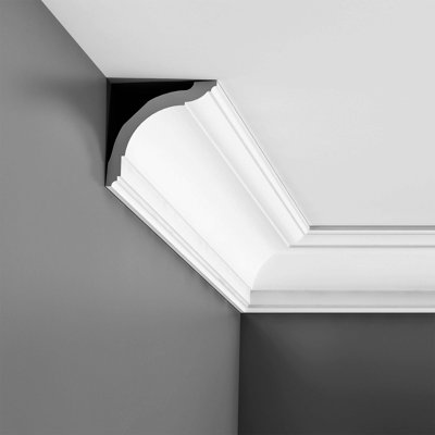 American Pro Decor WM 49 3 in. x 2 in. x 96 in. Plain Recycled Polystyrene Crown Moulding Pro Pack 56 LF (7-Pack)