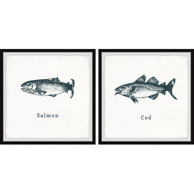 Lavaca Salmon And Cod by Marmont Hill - 2 Piece Single Picture Frame Painting Set
