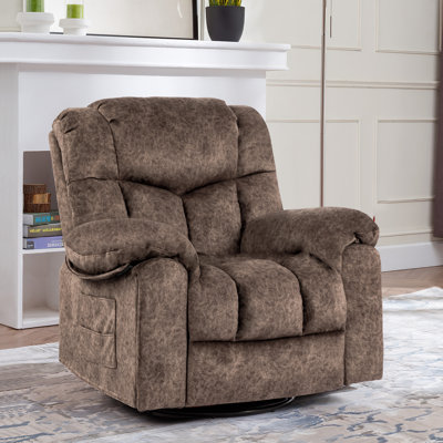 High-Softness Velvet Manual Swivel Rocker Heated Massage Recliner Chair With Hideable Cup Holders -  WYIDA, SRM9020-Brown