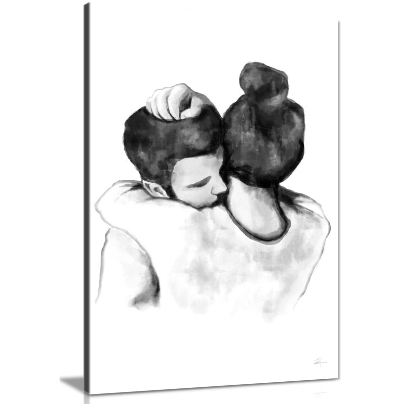 Panther Print Fine Art Prints Black & White Sketch Couples Hugging Artistic Framed Canvas Prints, Pictures For Home Walls, Bedroom, Living Room & Bathroom Decor - Wrapped Canvas Art Prints