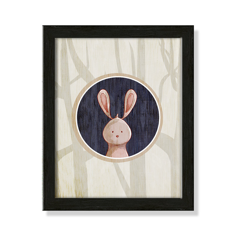 «Juvenile Forest Animals», impression sur papier, H 10 po x l 8 po x P 1,18 po, Encadré de boîte à grain de bois noir