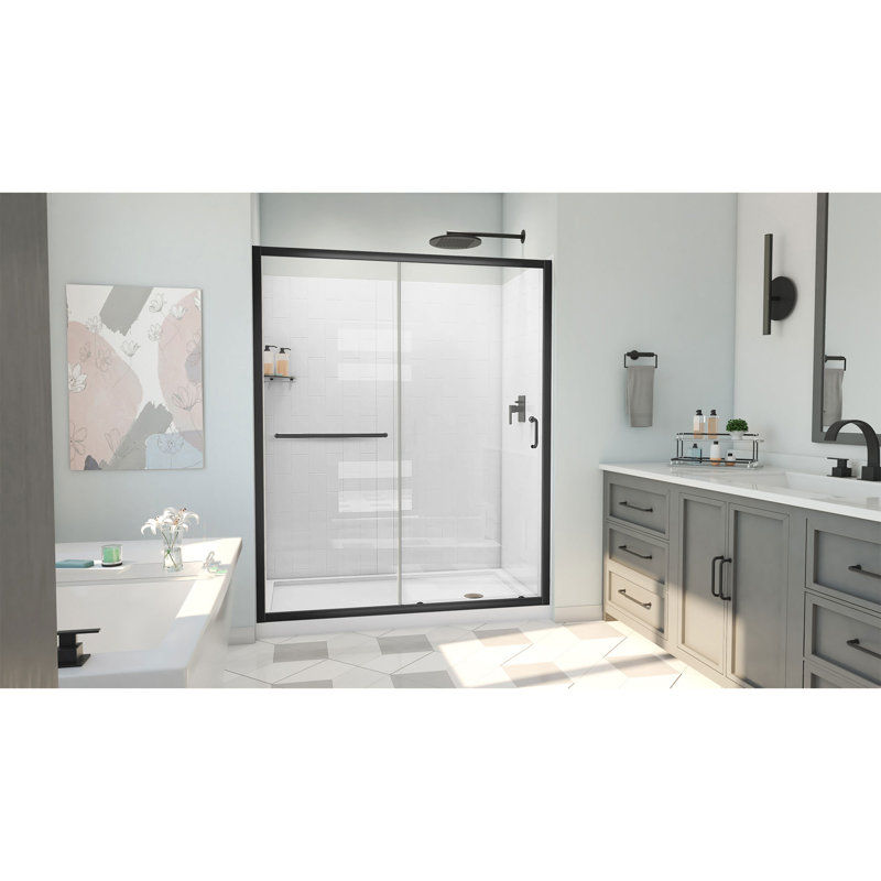 60" W x 34" D x 78" H Semi-Frameless Rectangle Shower Kit, Matte Black