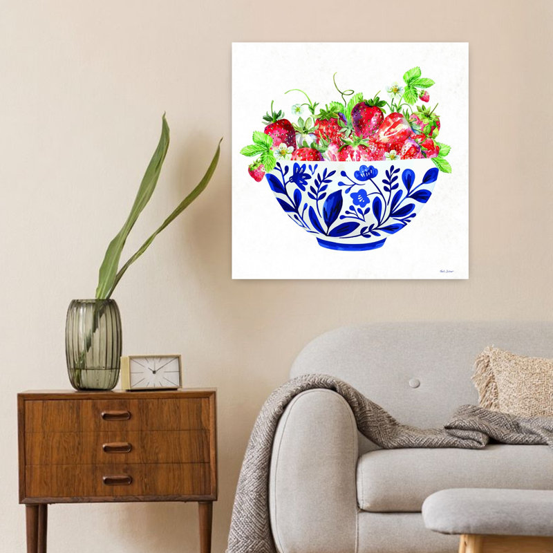 Art mural abstrait bol de fraises, H 24 po x l 24 po