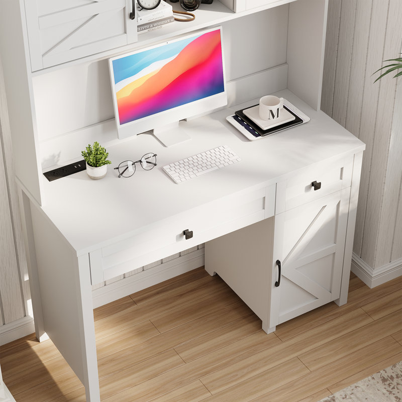 Farmhouse 47" Desk With 3 Drawers, Brown/White