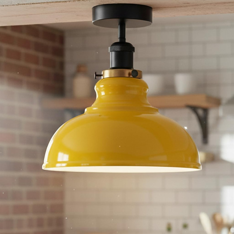 Metal Dome Semi Flush Mount Ceiling Light E26 Base Indoor Fixture with Black Holder Modern Industrial Lighting for Kitchen Hallway Entryway Bedroom Living Room Home Office