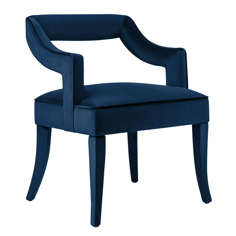 22.8" W Velvet Armchair, Navy Velvet