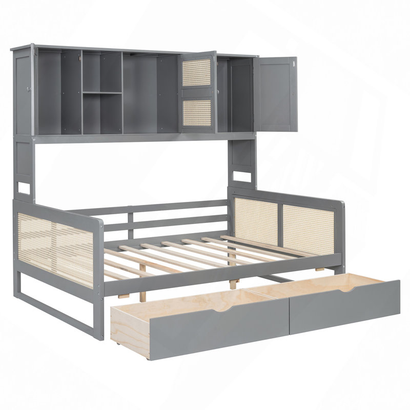 Wooden Daybed With 2 Drawers, And All-In-One Cabinet And Shelf, Gray, Full/Double