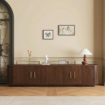 70.9" Dark Brown TV Stand For Tvs Up To 80", Modern MDF Entertainment Center With Storage Cabinets & Soft-Close Doors