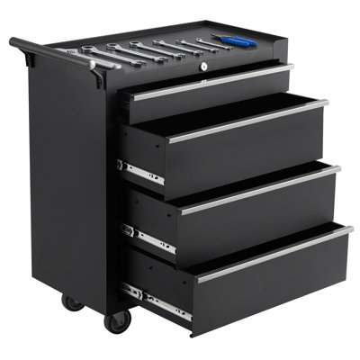 Heavy Duty 4-Drawer Rolling Tool Chest - Lockable Metal Storage Cabinet with Wheels - Sliding Drawers, Protective Liner for Garage, Workshop, Warehouse - Black