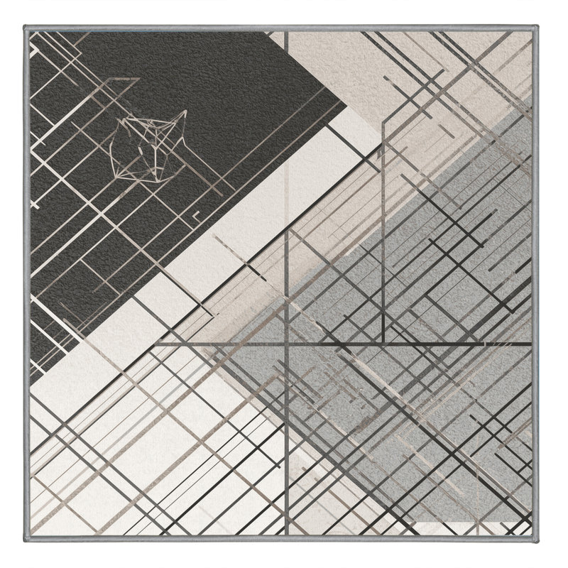 Soft Plush Eakes Sleek & Chic Modern Geometric Shapes Area Rug in Gray – Gray Binding, 8' Square