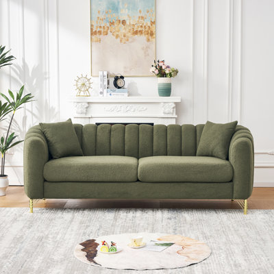 Luxury Chenille Sofa With Gold Metal Legs, Modern Design For Living Room