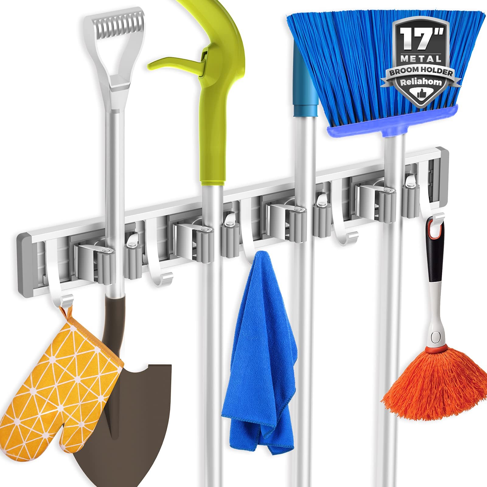 WFX Utility™ Painesville 4 Racks 5 Hooks Broom Holder Wall Mounted  Stainless Steel Mop Holder 19.7'' & Reviews