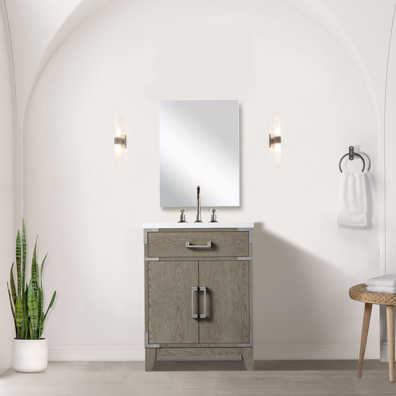 Meuble-lavabo simple 24 po X P 18 po P, comptoir en acrylique et Miroir, Gray, 24"