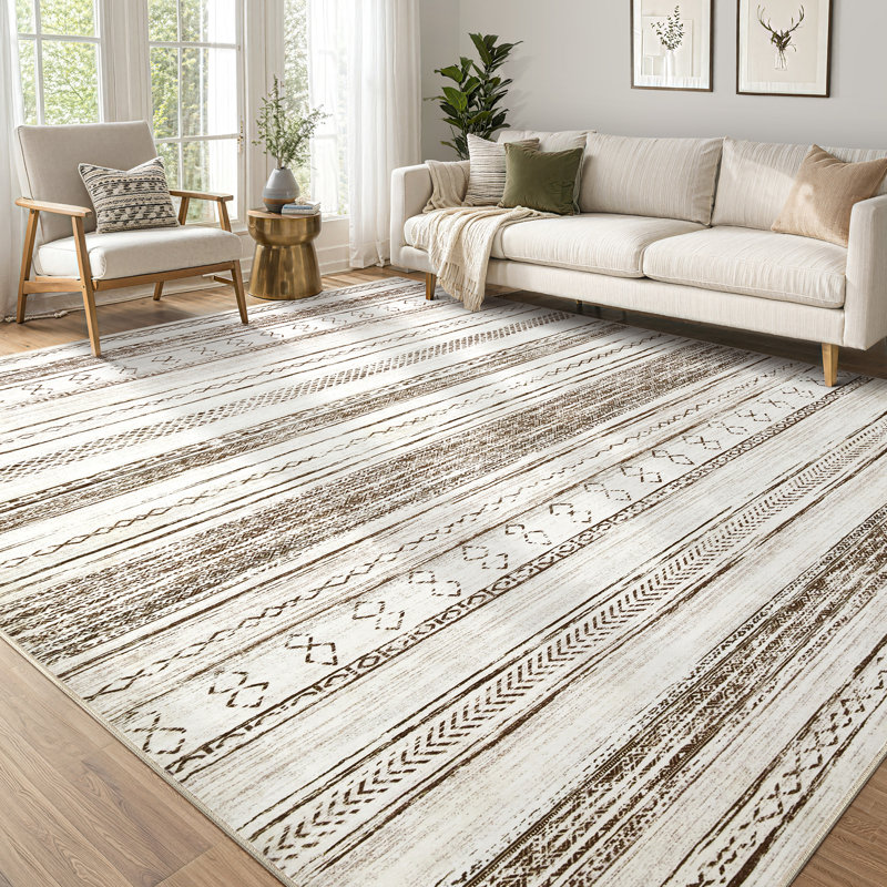 Modern Geometric Area Rug Moroccan Washable Low Pile Carpet Non-Slip Abstract Pattern Soft Floor Mat, Rectangle 9' x 12'