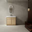 Meuble-lavabo avec lavabo et portes en résine blanche. Design moderne, lavabo autoportant en contreplaqué. Esthétique,