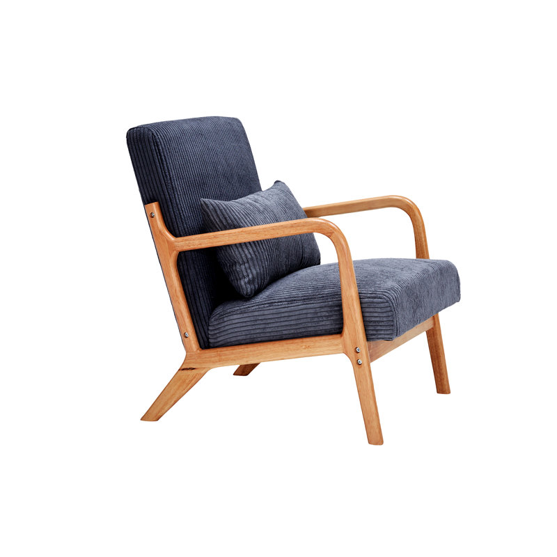 Waiting Room Reception Chair, Mid-Century Modern Accent Chair with Pillow, Solid Wood Frame, Navy