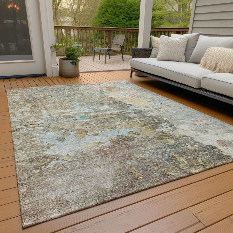 Machine Washable Indoor/Outdoor Claudian ACN1234 Brown 2'3" x 7'6" Runner Rug, Rectangle 10' x 14'