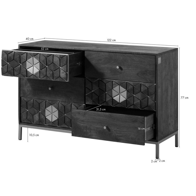DIAMOND 122cm Solid Wood Sideboard, Brown