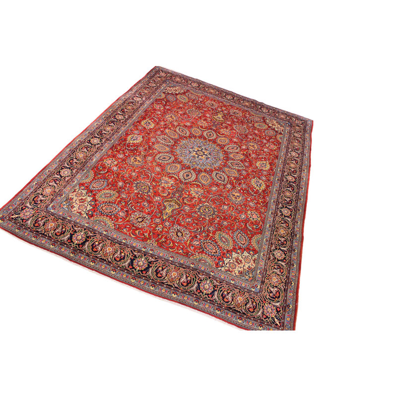 Tapis oriental rouge en laine 9 pi 9 po x 13 pi Paramus