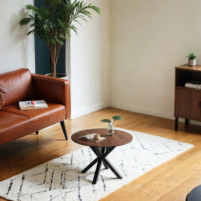 "Mid-century Modern 42,1" Table de salle à manger piédestal pour 4-6 avec plateau rond en MDF et pieds croisés - Finition bois