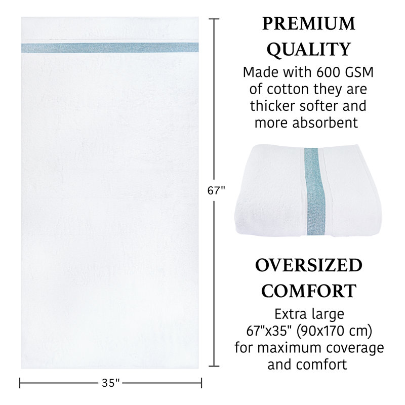 Plush Bath Towel, Blue/White, 1