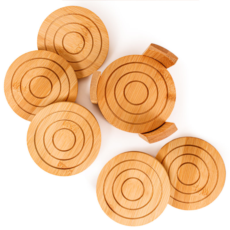 Natural Bamboo 8-Piece Coaster and Tray Set