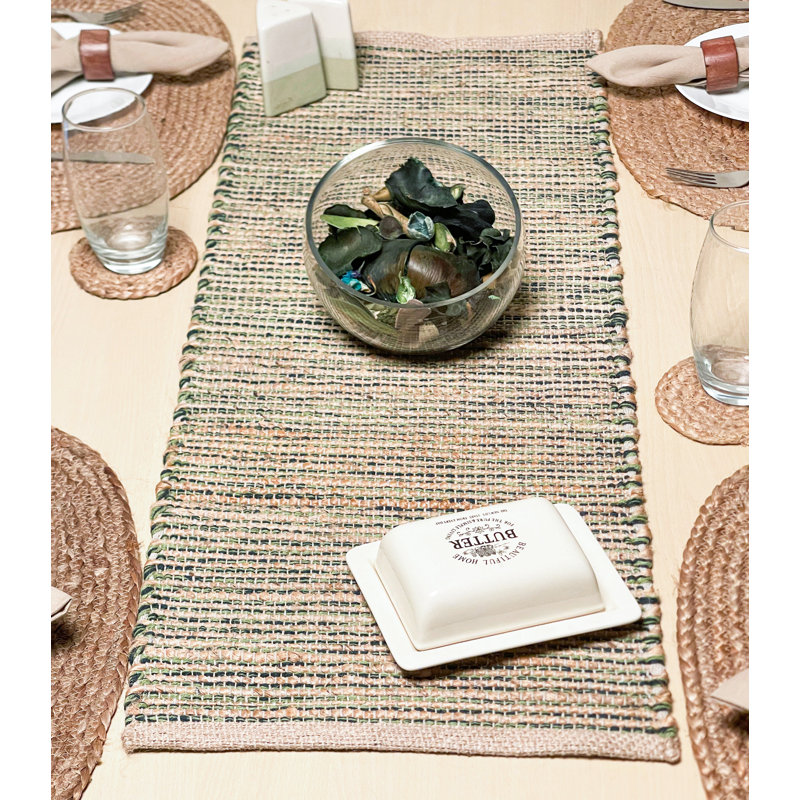 Chemin de table Pingham, 36 po x 13 po, Naturel / Vert