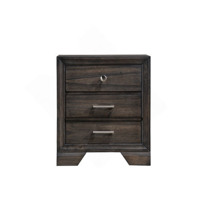 1pc Contemporary Dark Wood Grain Finish Metal Knobs Two-Drawers Nightstand Wooden Gray