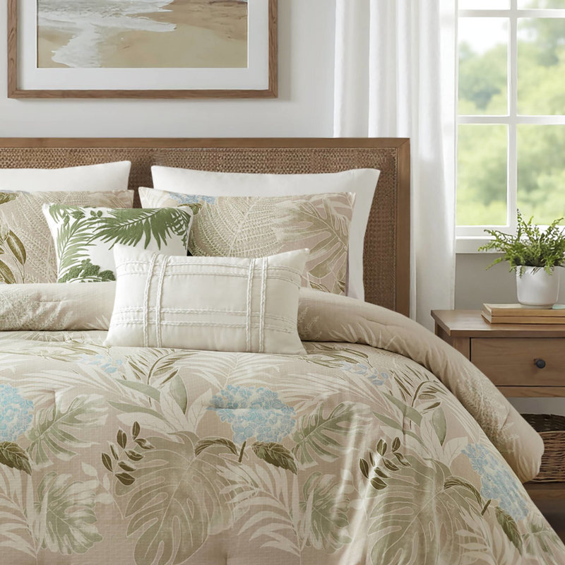 Édredon surdimensionné 6 pièces pour lit très grand bleu tropical et tissu tricoté sur oreillers