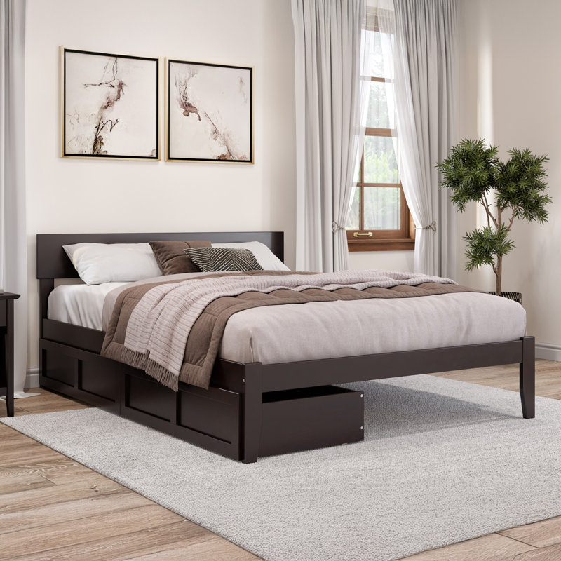 Lit plateforme avec rangement en bois Valeria Premium, Simple TG, Espresso