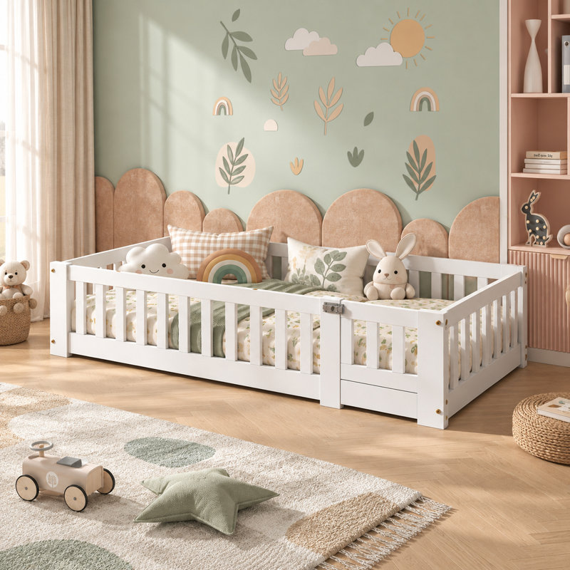 Children's Bed 90 x 190 cm with Safety Barrier and Slatted Base