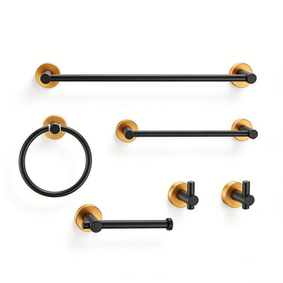 Modern 6-Piece Bathroom Hardware Set,Black Gold Space Aluminum(24"&16"Towel Bars)