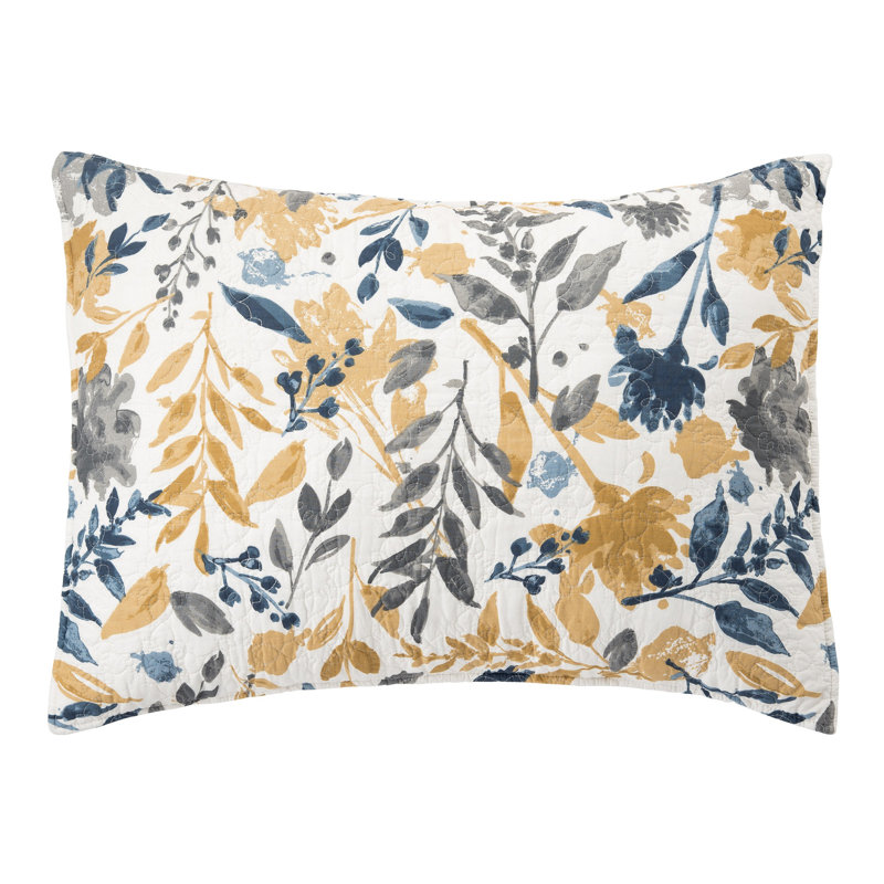 Natural Home Blue/Yellow/Grey/White Reversible Quilt Set, Twin Quilt + 1 Shams
