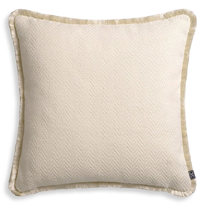 Kauai Fringed Feather Throw Pillow, 23.62"H x 23.62"W, Cream Herringbone, Square