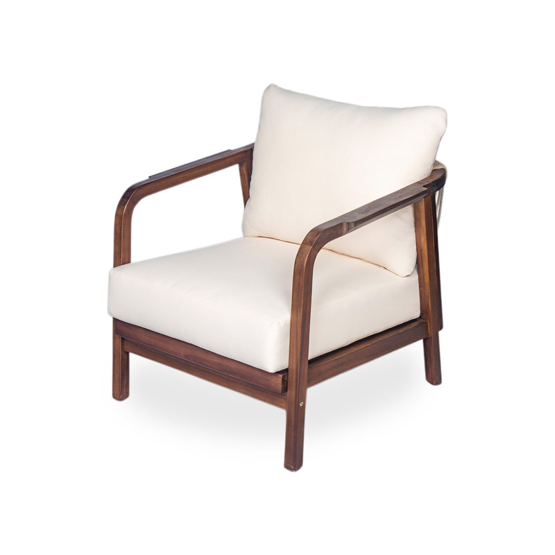 Outdoor Chair With Cushions And Wood Frame, Walnut