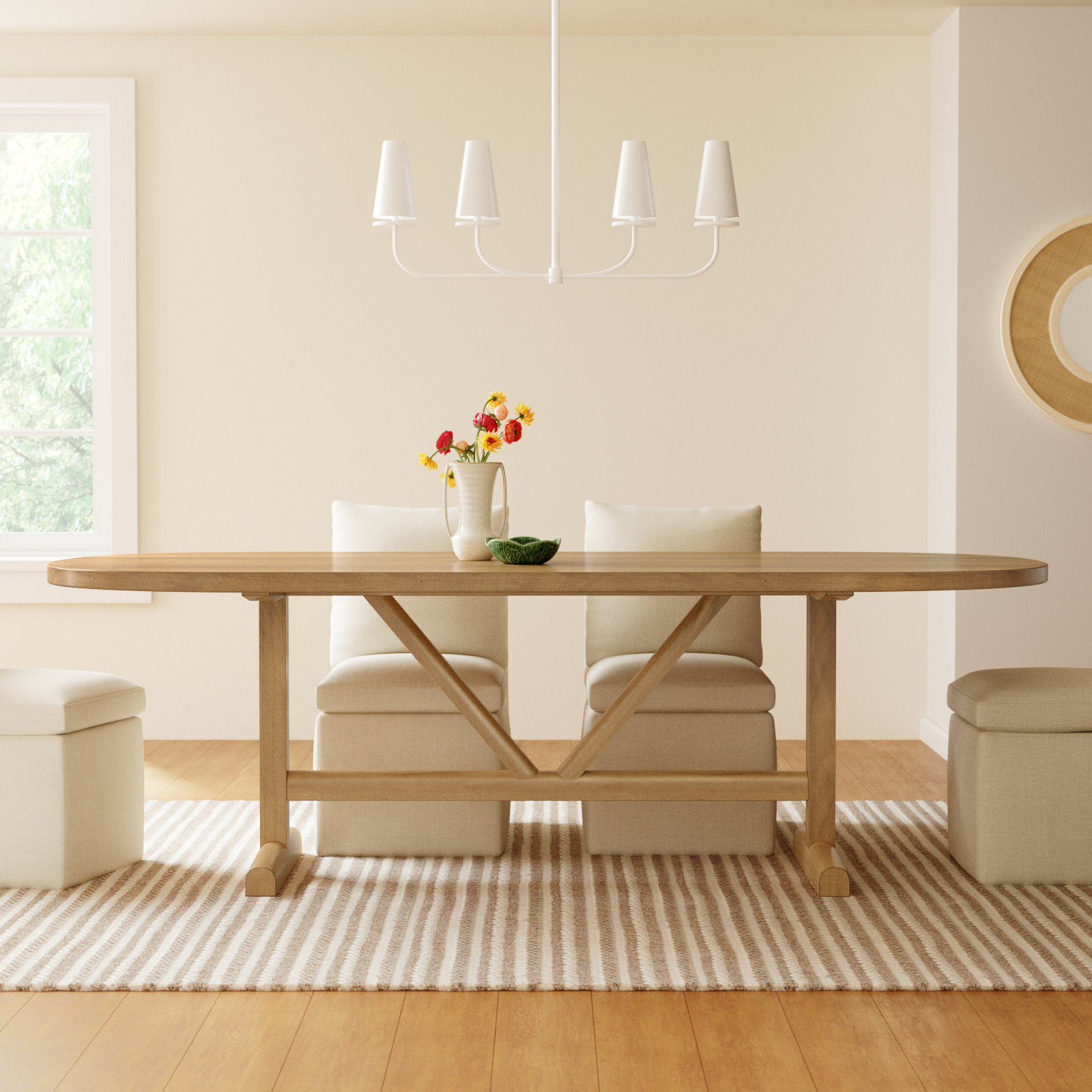 Rune 94'' Oval Dining Table, Light Brown, 42" W x 94" L
