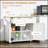 41" Modern Rolling Kitchen Island On Wheels, Rubberwood Top, Drawers, White