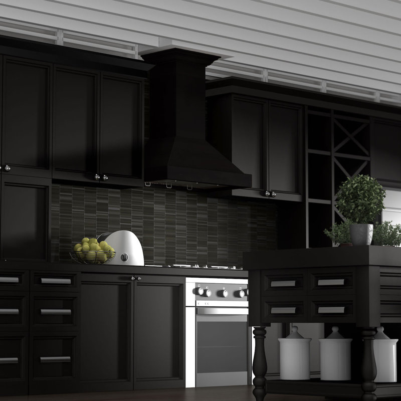 30" Wood 400 CFM Ducted Wall Mount Range Hood, Black, 36" W