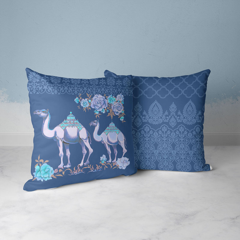 Arabian Traveler Blue Faux Suede 16'' Square Throw Pillow