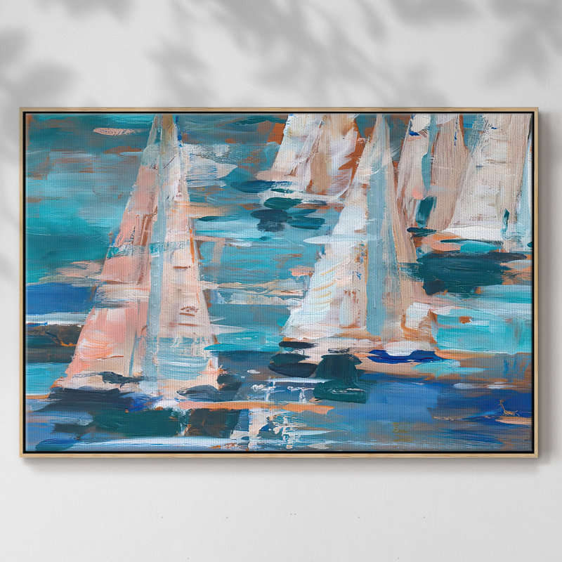 Pop Regatta I, Pas de tapis, H 27 po x l 41 po x P 2 po, Toile avec cadre en bois naturel et coin fermé