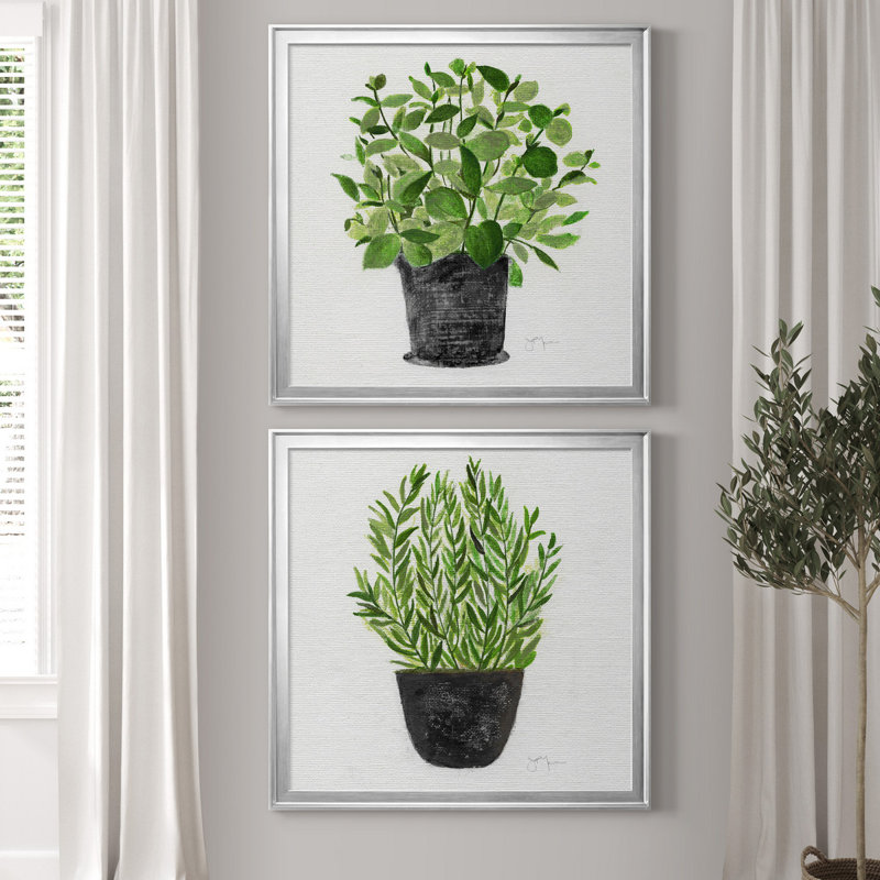 «Herb Garden I», ensemble de 2 reproductions d'art, H 22,5 po x l 45 po x P 1,5 po, Toile avec cadre argenté, Pas de tapis