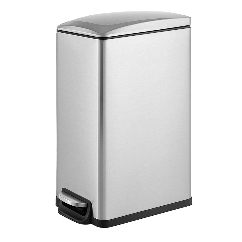 Poubelle à pédale 13 gallons avec couvercle, fermeture en douceur, seau intérieur, Argent argent
