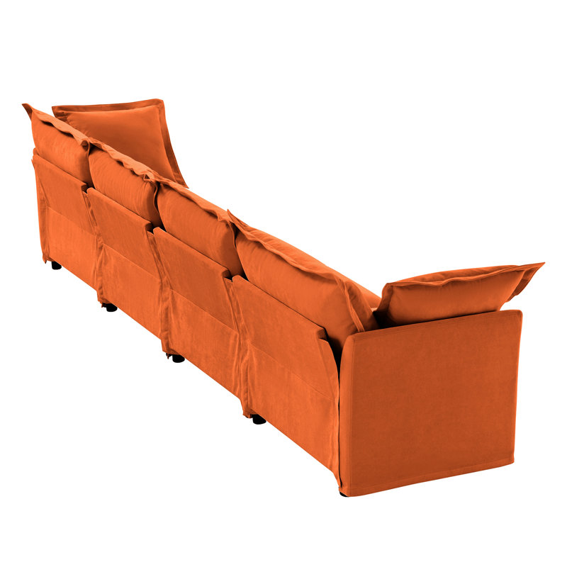 Chenille orange à housse 4 places, housse amovible, canapé de salon profond, flexible pour différentes configurations de sièges, siège relaxant, mousse haute densité et confortable